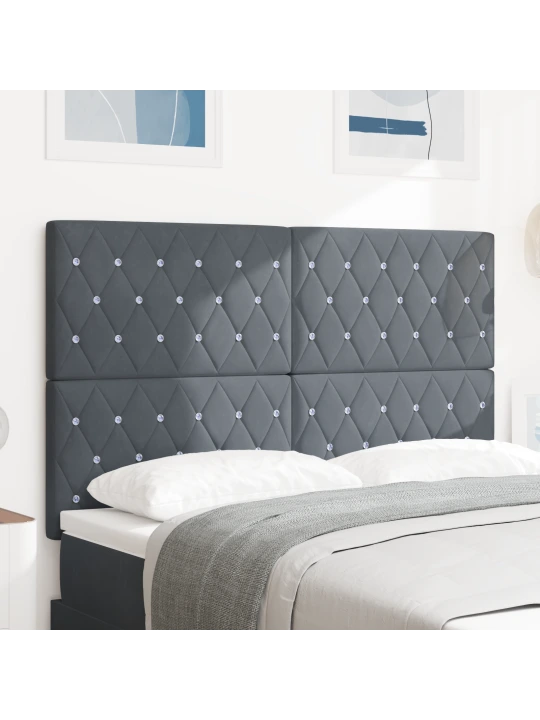 Čelo postele s krystalovými knoflíky tmavě šedé 140 cm samet
