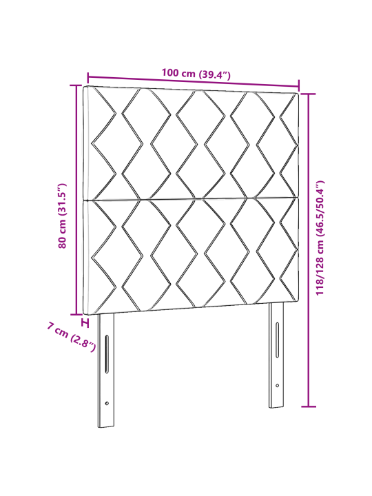 Hnědé čalouněné čelo postele s designem diamantových bloků, 100 cm, hnědé čalouněné čelo postele s designem diamantových bloků, 200 cm