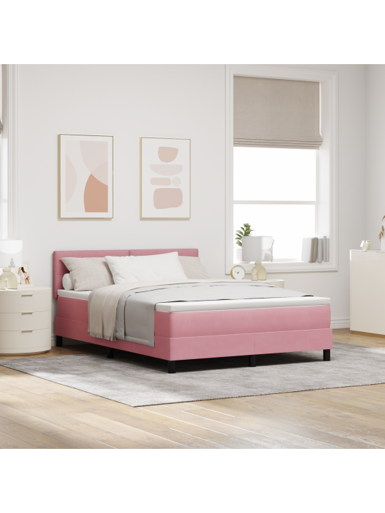 Růžová boxspring postel s matrací 140x190 cm samet