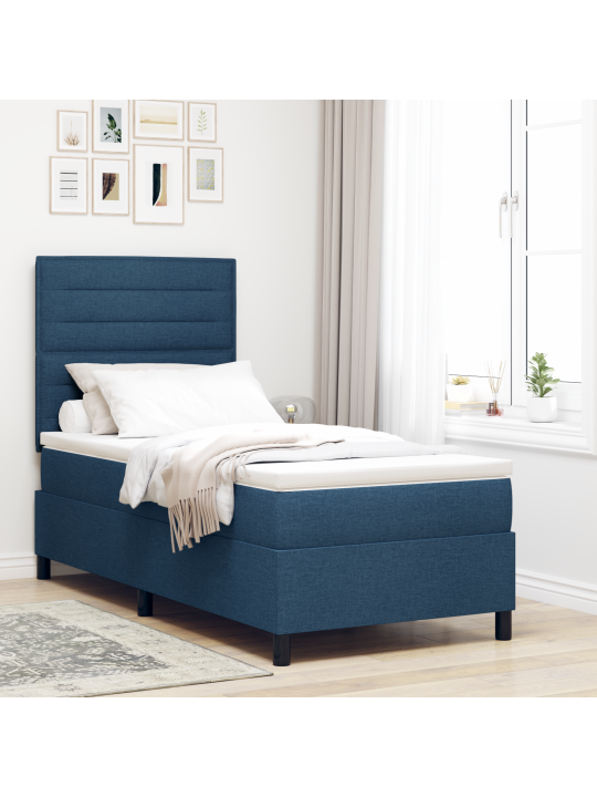 Box spring postel s matrací modrá jednolůžková tkanina