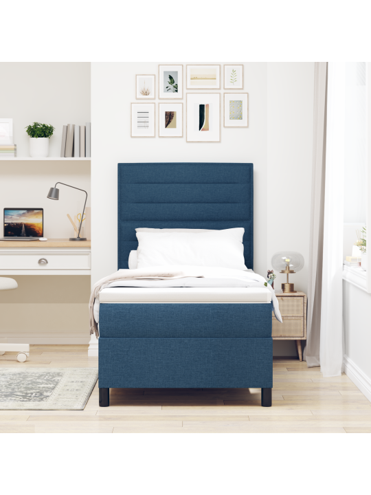 Box spring postel s matrací modrá jednolůžková tkanina