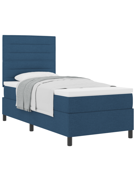 Box spring postel s matrací modrá jednolůžková tkanina