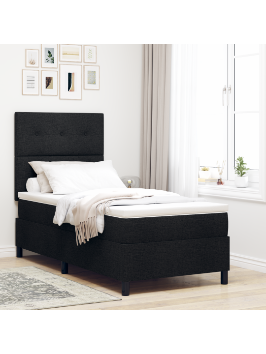 Box spring postel s matrací černá 90x200 cm tkanina
