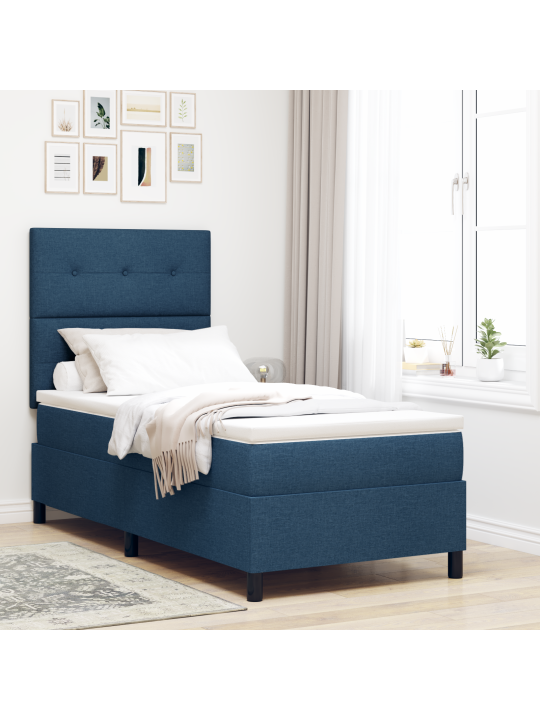Box spring postel s matrací modrá 100x200 cm textil