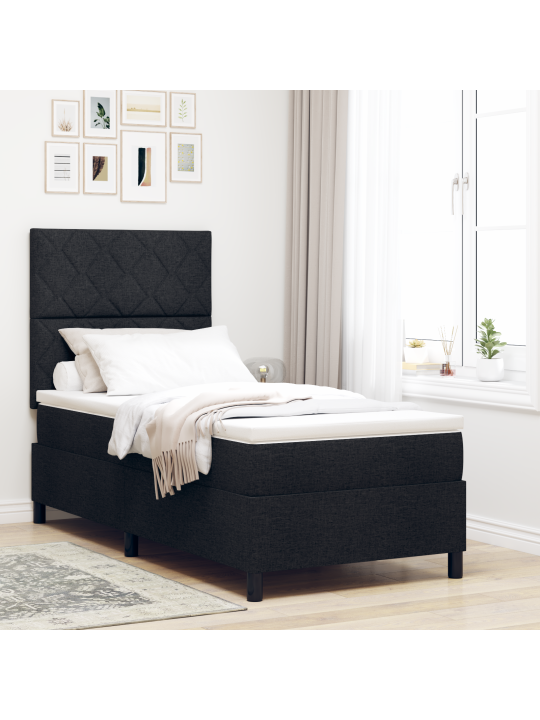 Box spring postel s matrací černá jednolůžková tkanina