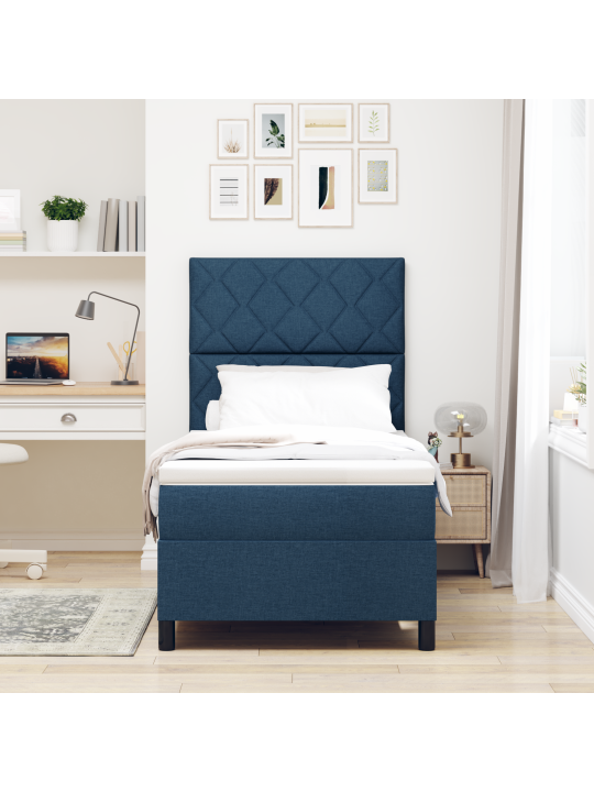 Box spring postel s matrací modrá jednolůžková tkanina