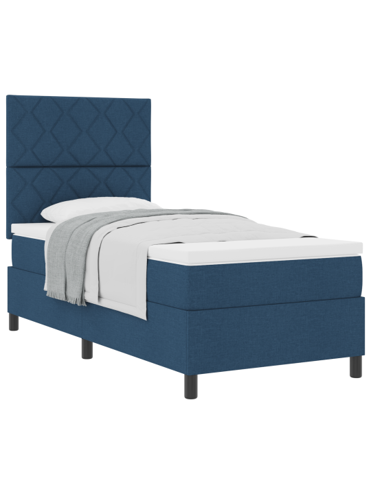 Box spring postel s matrací modrá jednolůžková tkanina
